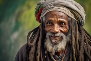 Rasta Man With Grey Hair And Dreadlocks. Сoncept Bohemian Fashion, Nature-Inspired Accessories,...