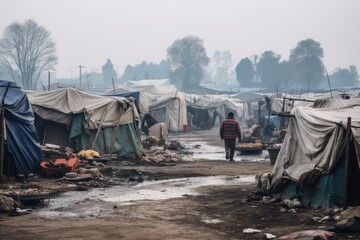 Refugee Camp With Tents, Portraying Difficult Living Conditions