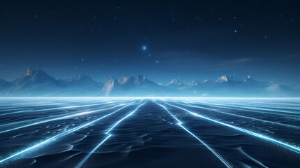 3D rendering of a snow covered glittering ground at road
