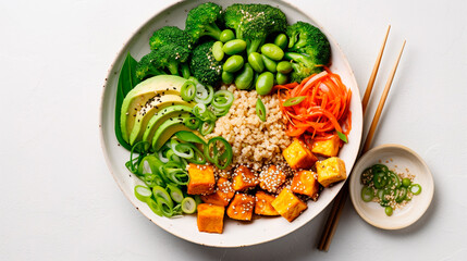 Vegetarian bowl with different vegetables. Selective focus.
