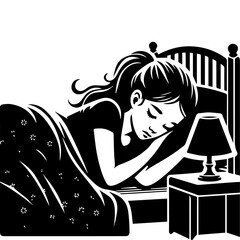 A Girl are sleeping on bed vector silhouette, sleeping girl vector, a dream girl vector