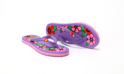 colorful eva ladies flip-flops pairs isolated on white background
