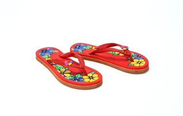 colorful eva ladies flip-flops pairs isolated on white background