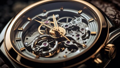 A Detailed Close-Up of a Gold Case Watch