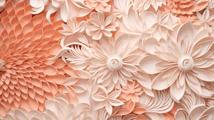 Abstract background with large flower patterns of peach color.