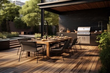 Modern Outdoor Kitchen and Dining Area Setup