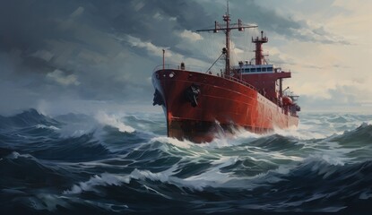 Fototapeta premium Ship Braving the Rough Seas
