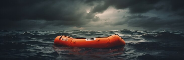 Rough Sea with Capsized Lifeboat - obrazy, fototapety, plakaty