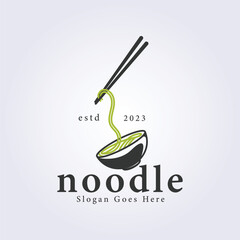 logo of noodle vector, pulled noodle by chopsticks icon vector illustration design