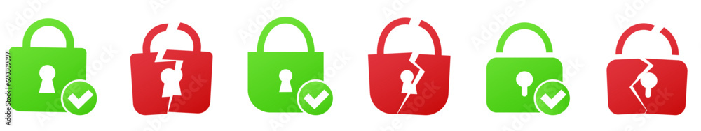 Aufkleber lock protection ssl https security protocol. padlock crack red icon