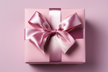 Pink gift box isolated on pink background, Women's Day, Valentine's day concept