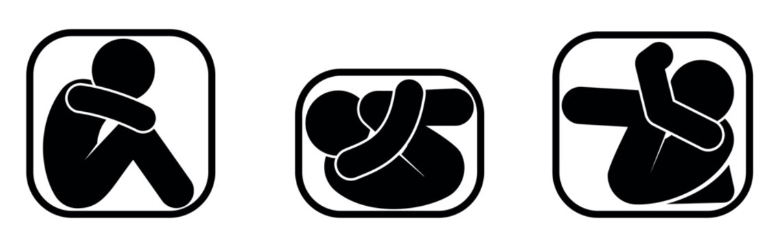 man in box icon, trapped, stick figure illustration, people hidden