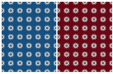 Simple Regular Star Seamless Vector Patterns. Modern Starry Print Ideal for Fabric, Textile, Wrapping Paper.  White-Black Starry Ornament isolated on a Dark Blue and Dark Red Background. RGB.