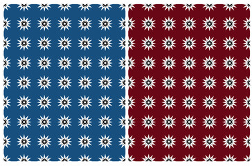 Simple Regular Star Seamless Vector Patterns. Modern Starry Print Ideal for Fabric, Textile, Wrapping Paper.  White-Black Starry Ornament isolated on a Dark Blue and Dark Red Background. RGB.