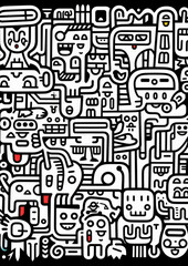 Intricate beauty in abstract doodles: Black contours dance across the canvas, creating a mesmerizing symphony of expressive lines