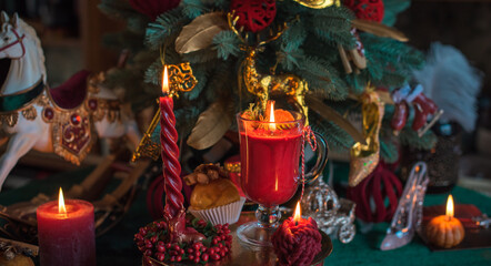 Vintage home interior. Christmas inspiration elements, decoration