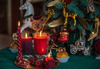 Vintage home interior. Christmas inspiration elements, decoration