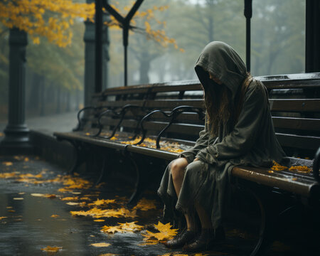 Woman sitting and contemplating her sadness and depression, mental health, Generative AI