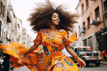 Naklejka premium Afro Woman Dancing On Street In Vibrant Image