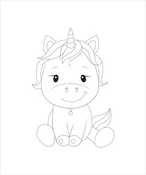 Cute unicorn line and color. Vector illustration for coloring book ..