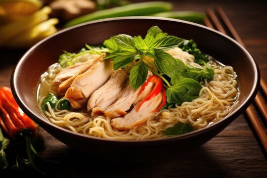 Appetizing Image Of Asian Chicken Noodle Soup, Ramen