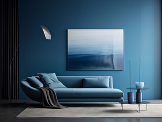 Modern interior with blue monochromatic color scheme