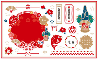 和のデザイン素材。和風なイラストとアイコンセット。