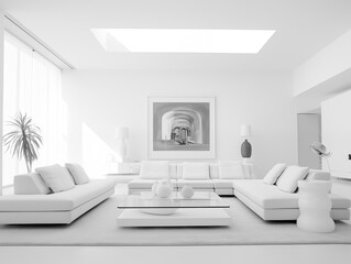 Modern interior design with white monochromatic color scheme