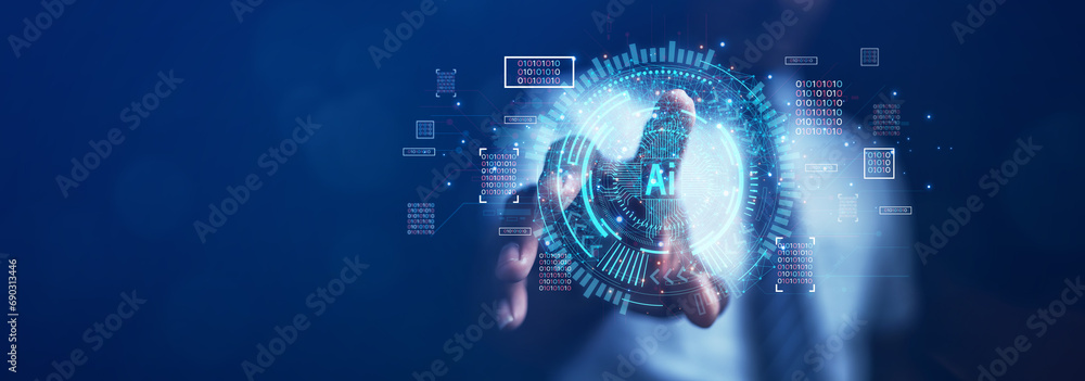 Aufkleber ai technology concept, artificial intelligence business people who use smart technology by entering 