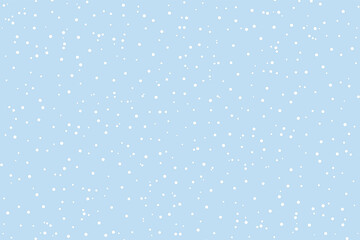 White snow falling on sky blue background seamless pattern. Flat style snowfall repeating texture for christmas greeting card or banner.  - obrazy, fototapety, plakaty