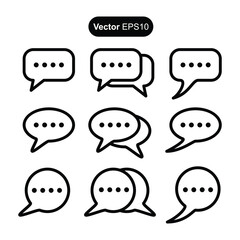 Set outline of Speak Bubble Text, Speech Bubble, Message box cartoon style vector icon design template illustration, Balloon Doodle Style, EPS10