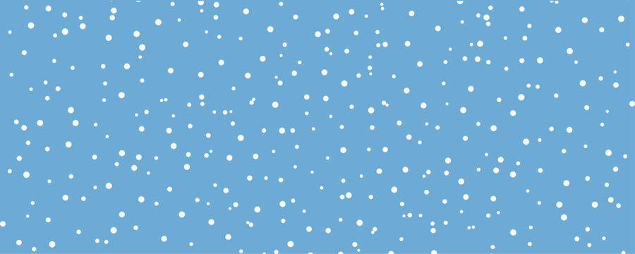 White snow falling on sky blue background seamless pattern. Flat style snowfall repeating texture for christmas greeting card or banner. 