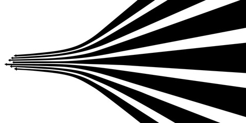 Black on white abstract perspective line stripes arrow with 3d dimensional effect isolated on white. - obrazy, fototapety, plakaty