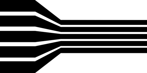 Black on white abstract perspective line stripes arrow with 3d dimensional effect isolated on white.
