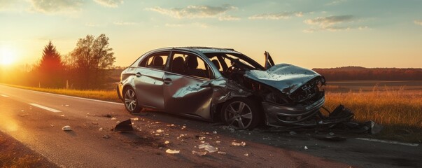 Damaged car on the road after car accident