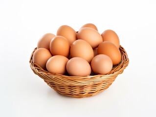 fresh eggs in a basket isolated on a white background