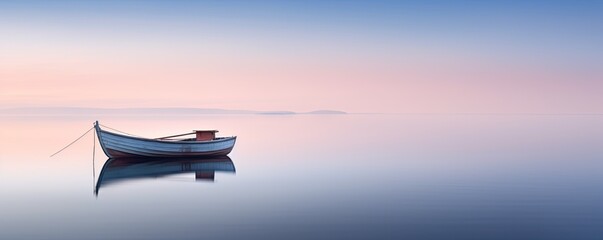 Solitary boat on great foggy lake, long exposure. - Powered by Adobe