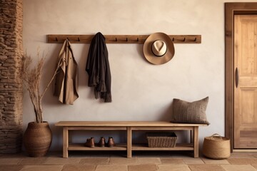 Rustic Elegance: Farmhouse Entrance with Wall-Mounted Coat Rack