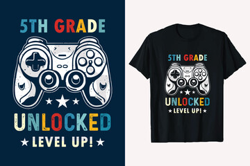 5th Grade Unlocked Back to School Next Level Game Controller Level Up t-shirt design vector graphic.