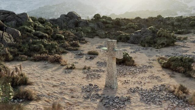 A cross in the middle of a desert