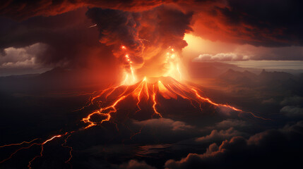 AI generative image of a scary volcanic eruption, natural disaster concept