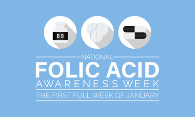 National Folic Acid Awareness Week vector template design. Its Promoting Health and Pregnancy Wellness with Folic Acid . Banner, card, poster design.