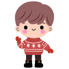 Obraz na płótnie Canvas Happy Boy Character Wear Red Winter Clothes