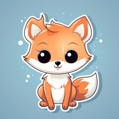 Sticker with die-cut in the form of a fox with big eyes, kawaii color background, pastel colors