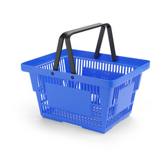 Blue supermarket basket isolated on white background. 3d illustration.