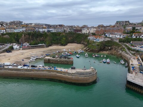 Newquay harbour Cornwall UK drone,aerial