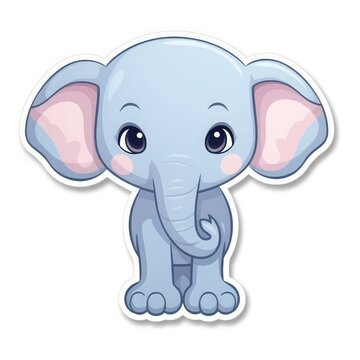 Sticker with die-cut in the form of a baby elephant with big ears, kawaii color background, pastel colors