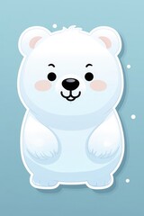 Sticker with die-cut in the form of a polar bear, kawaii color background, pastel colors