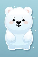 Fototapeta premium Sticker with die-cut in the form of a polar bear, kawaii color background, pastel colors