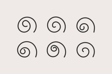 Spiral set vector icon. Small simple snail contour icon symbol for cosmetics, perfumeries and  package design. - obrazy, fototapety, plakaty